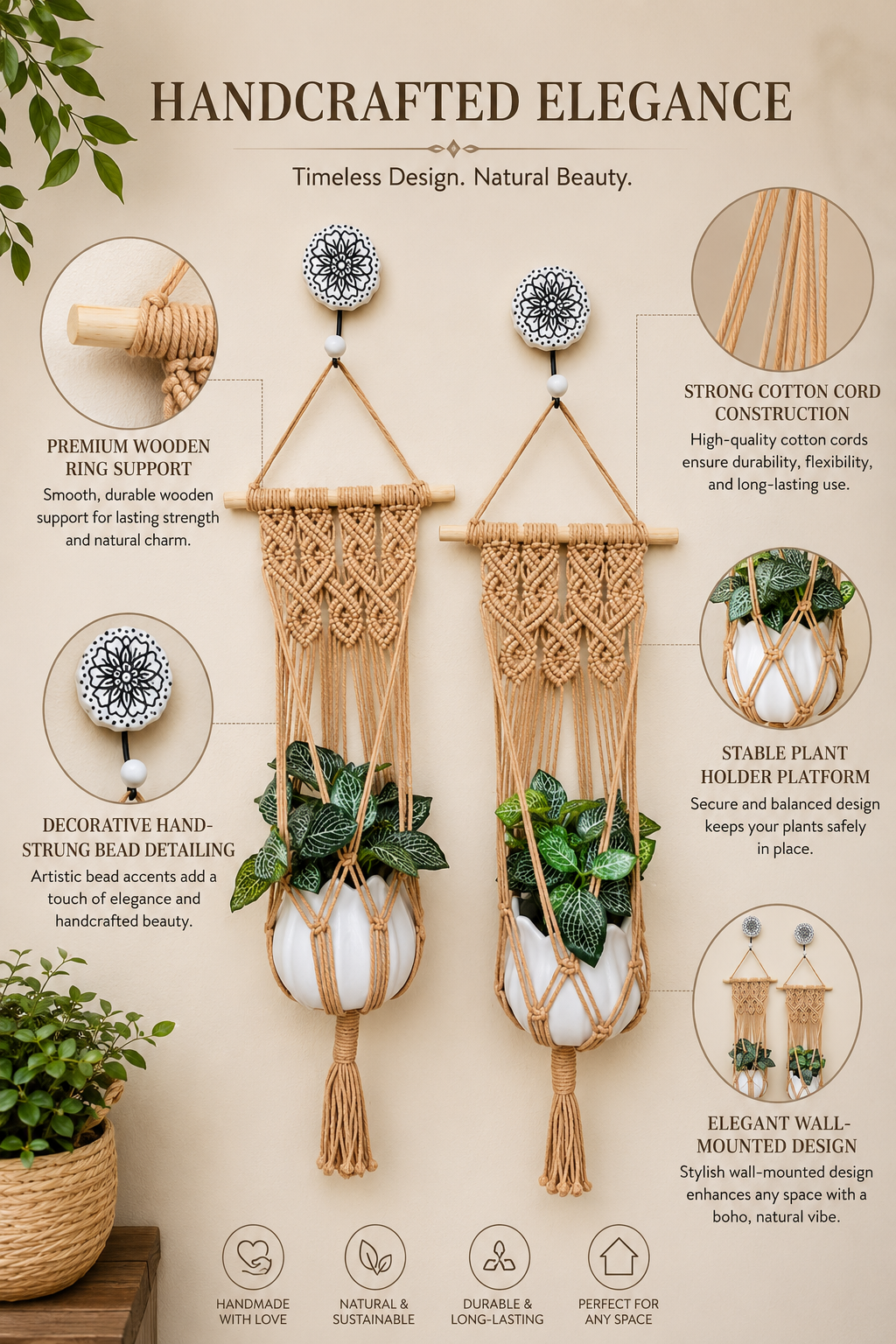Quiet Corner Hanging Planter Set – Caramel Brown