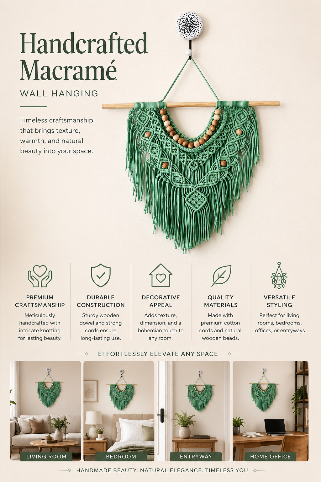 Boho Macramé Wall Hanging – Sage Green