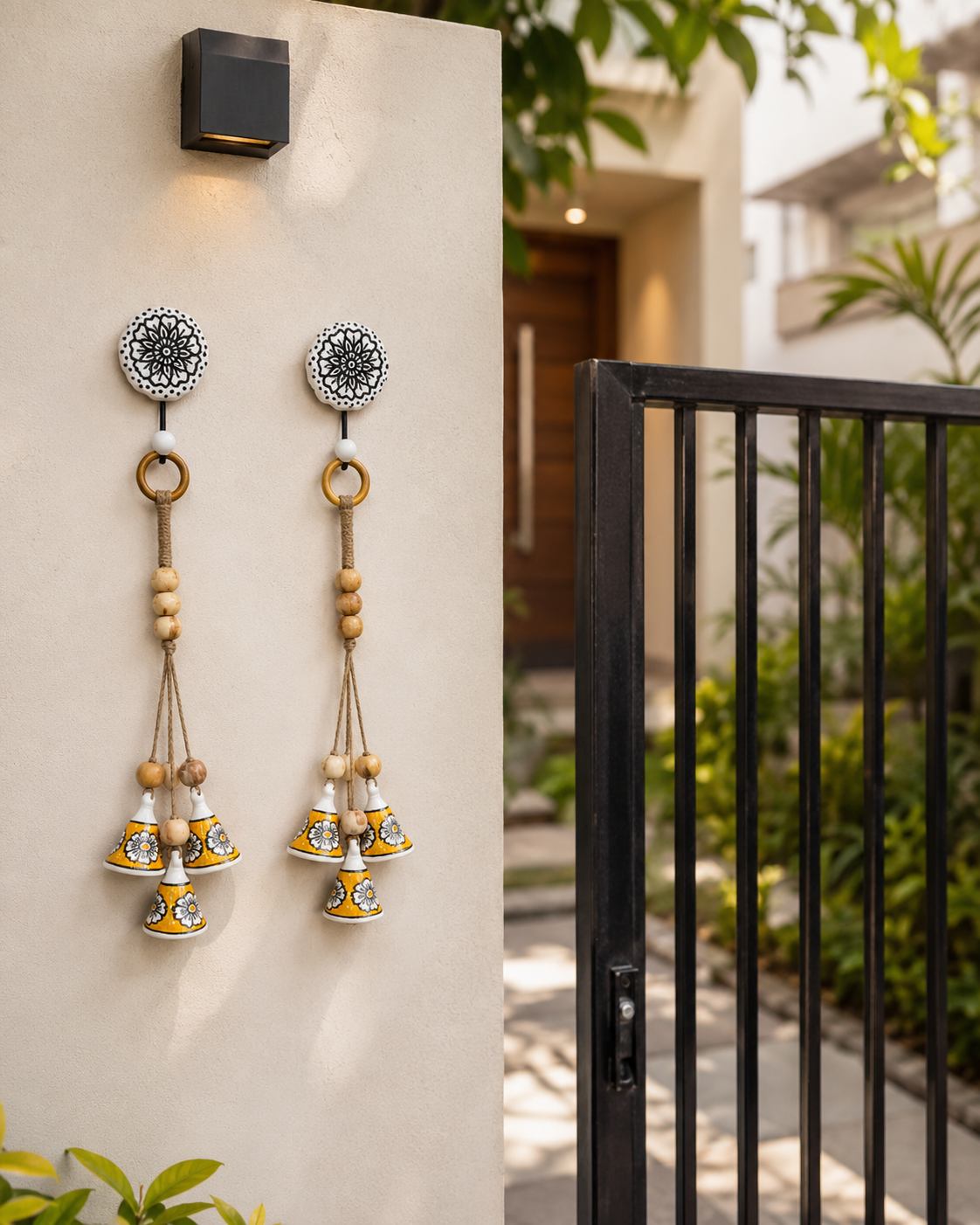 ZenBloom Floral Bell Hanging – Yellow (Set of 2)