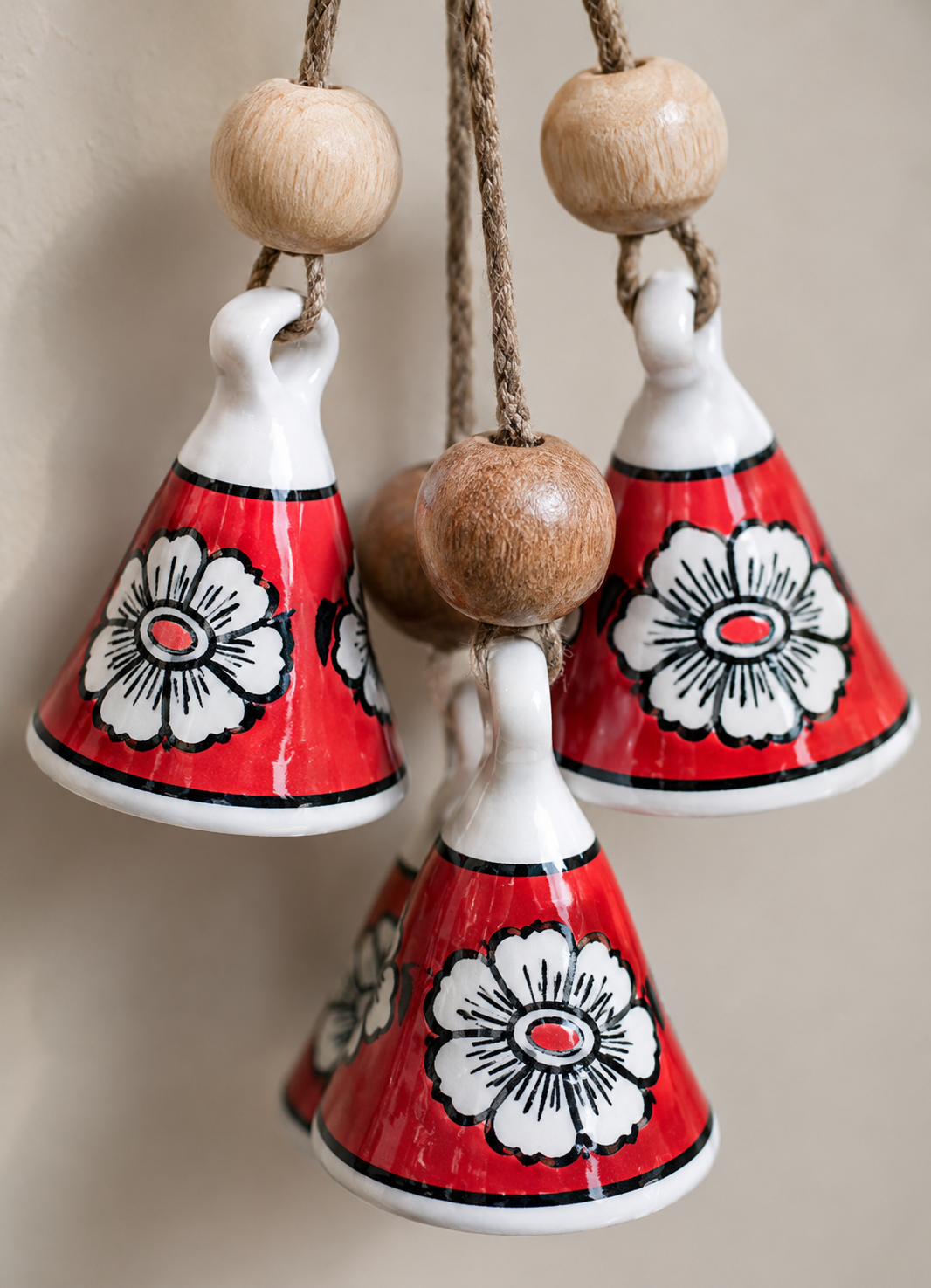 ZenBloom Floral Bell Hanging – Red (Set of 2)