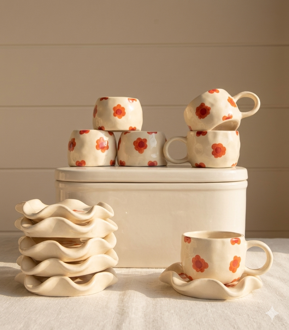 Berry Bloom Print Cup & Coaster Set β 6 πΈπ