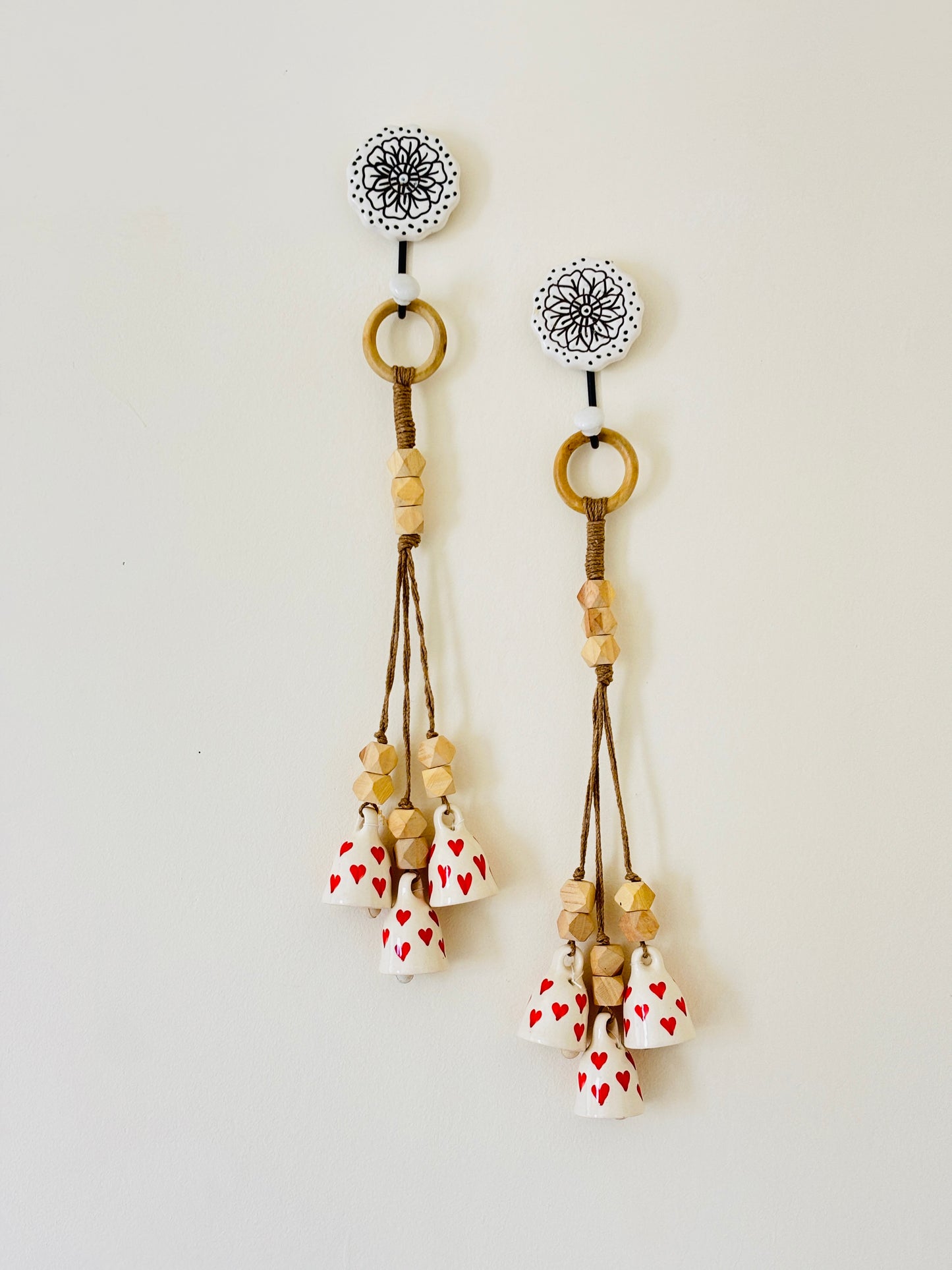 All Heart Ceramic Bell Set of 2 with Hooks