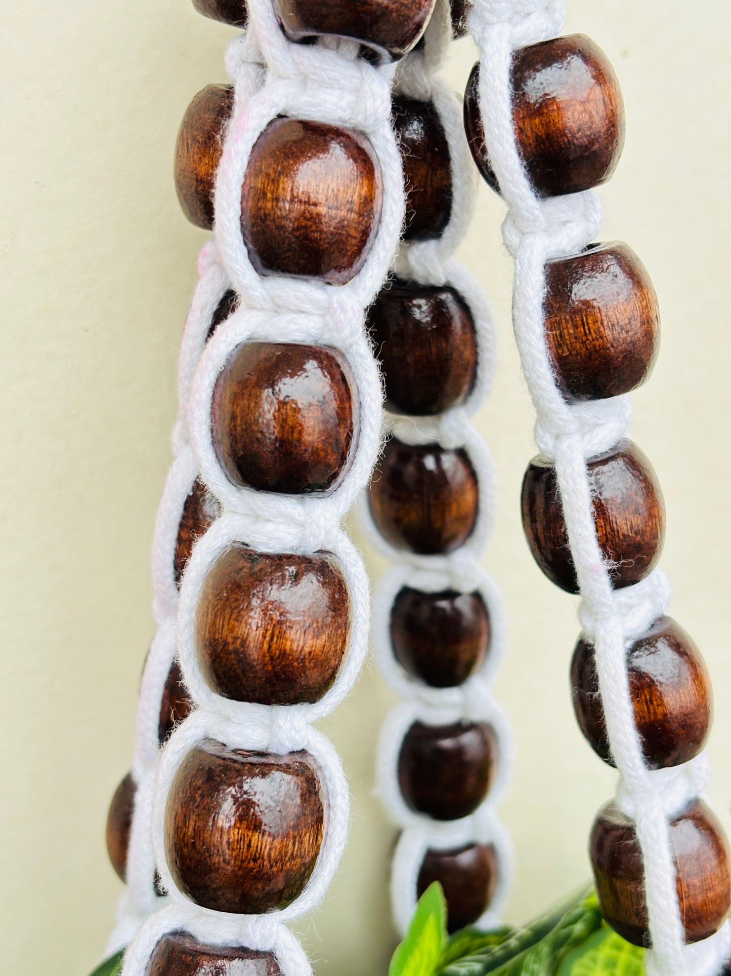 Wooden Boho Beaded Planter Set - Dark Brown