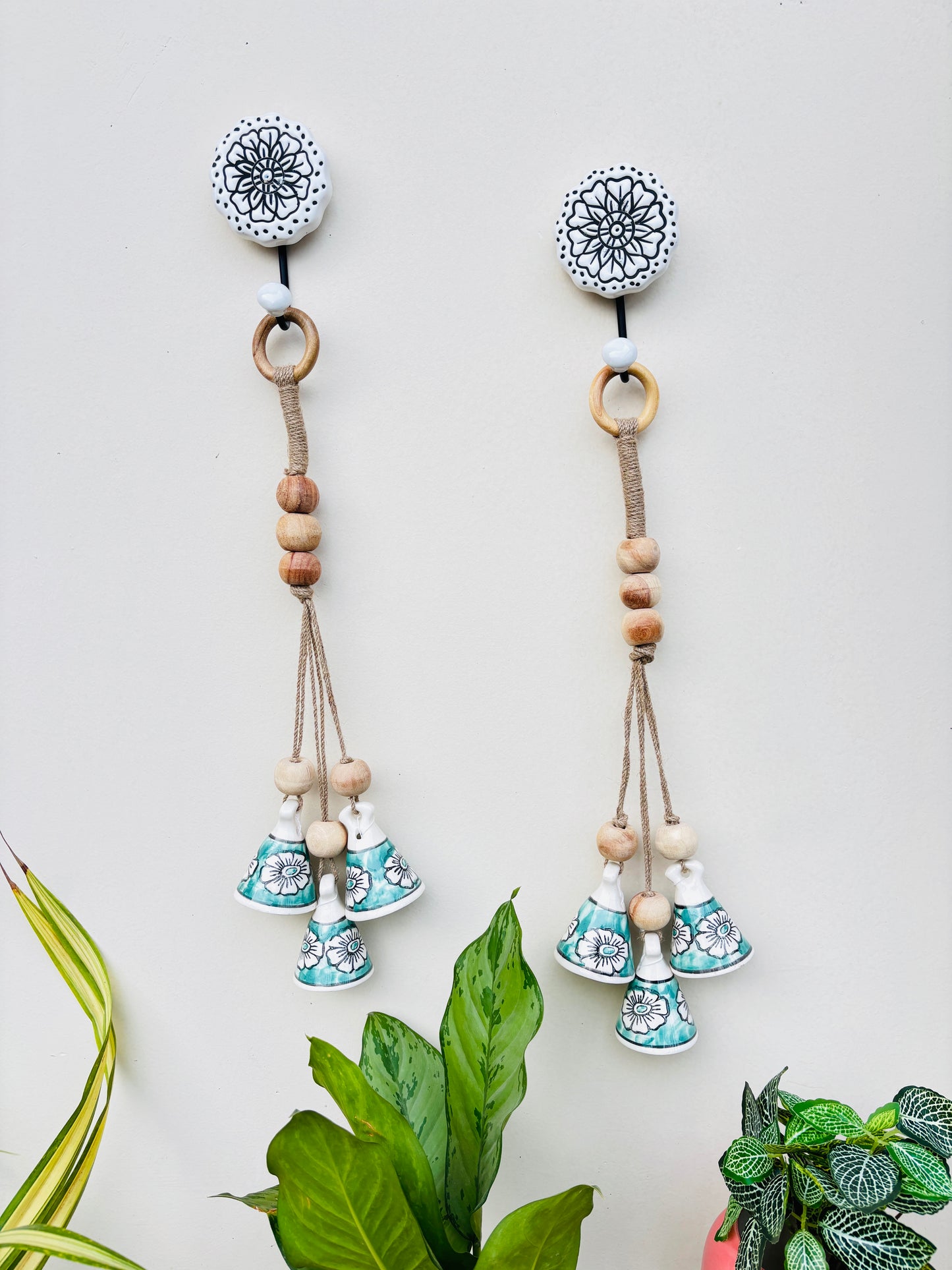 ZenBloom Floral Bell Hanging – Green (Set of 2)