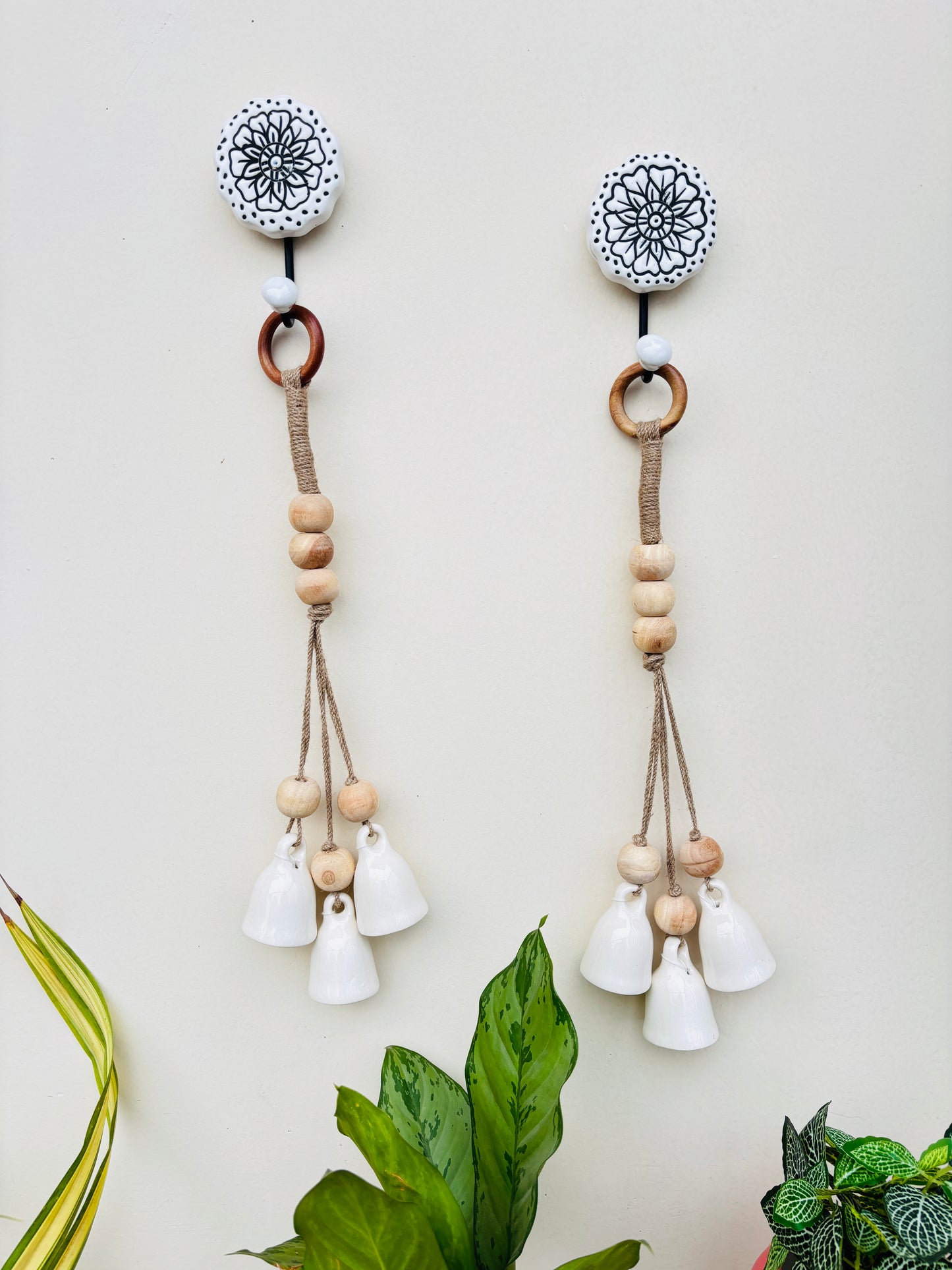 Sattva Bell Hanging with Monochrome Hooks – Set of 2