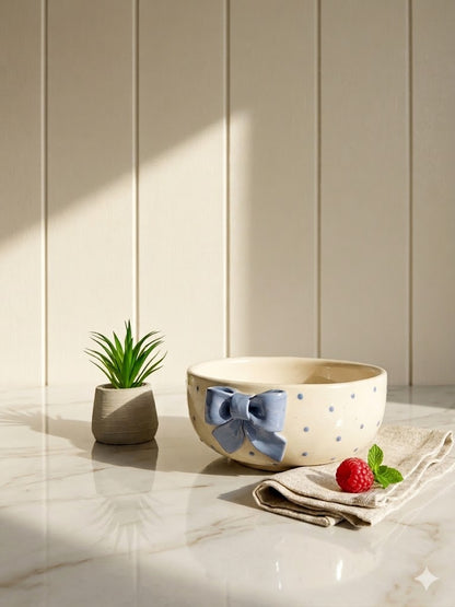 Blush & Blue Bow Cup & Bowl Set – Set of 4