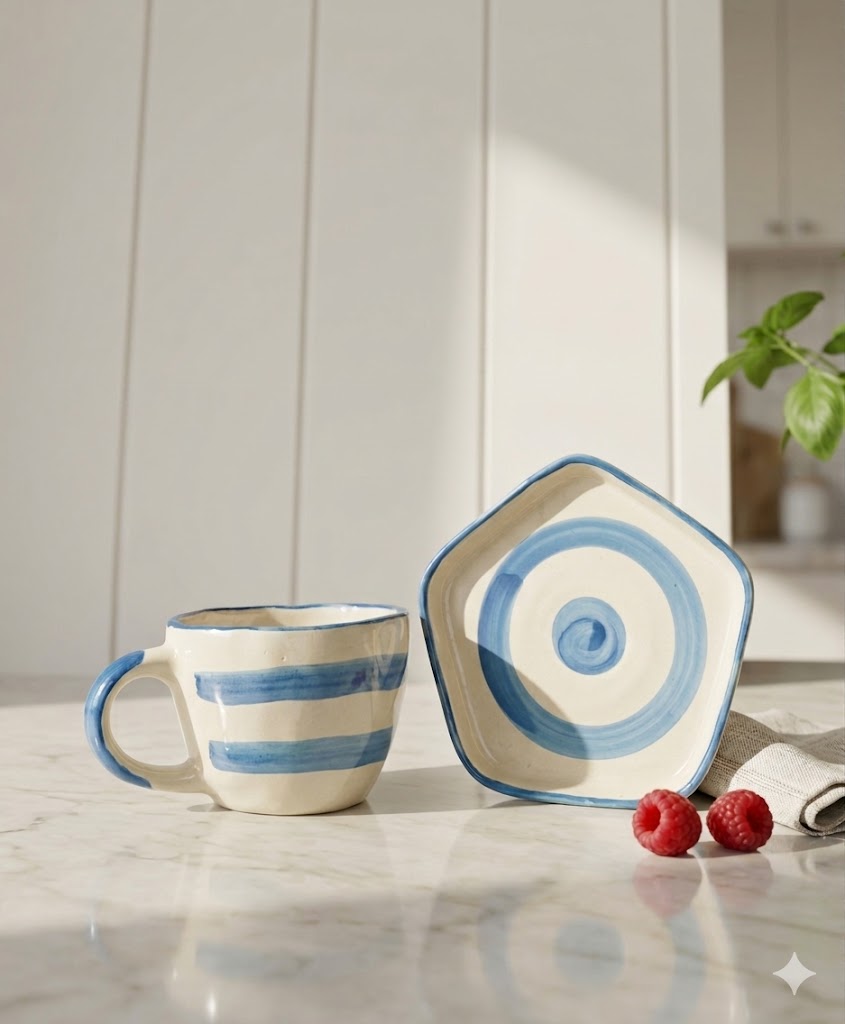 Cloud Stripe Cup & Coaster Set – Set of 12