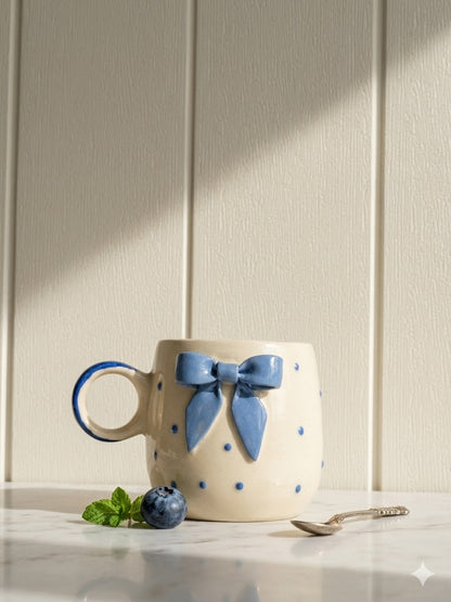 Blush & Blue Bow Cup & Bowl Set – Set of 4