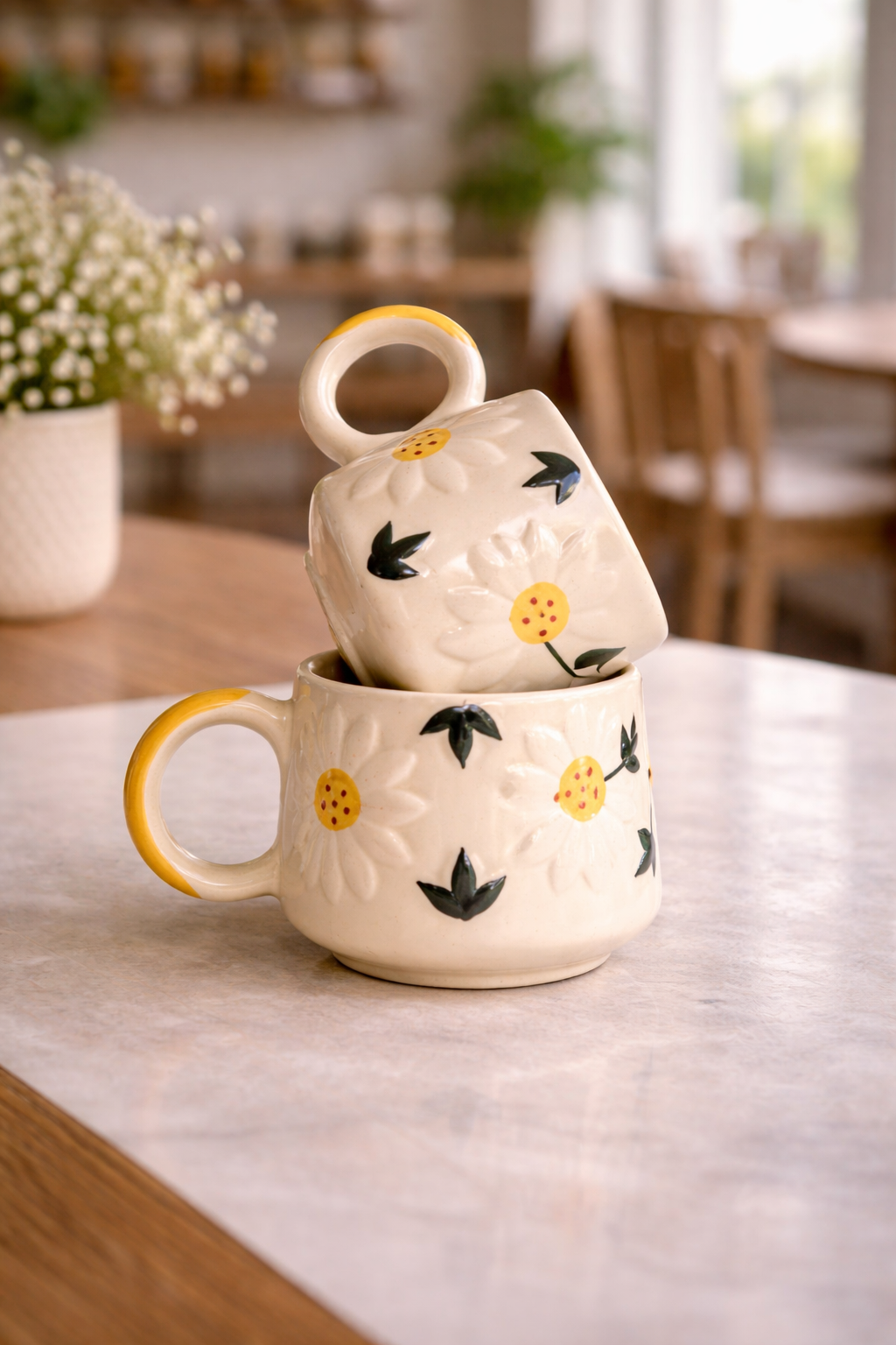 Golden Daisy Mug – Set of 2