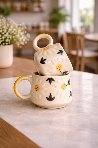 Golden Daisy Mug – Set of 2
