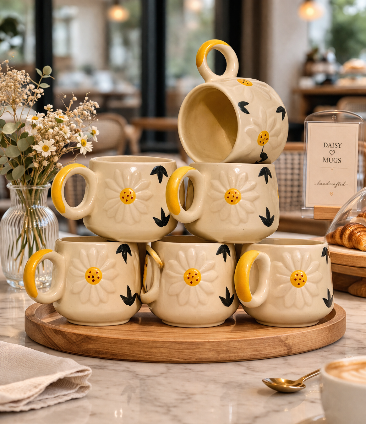 Golden Daisy Mug – Set of 6