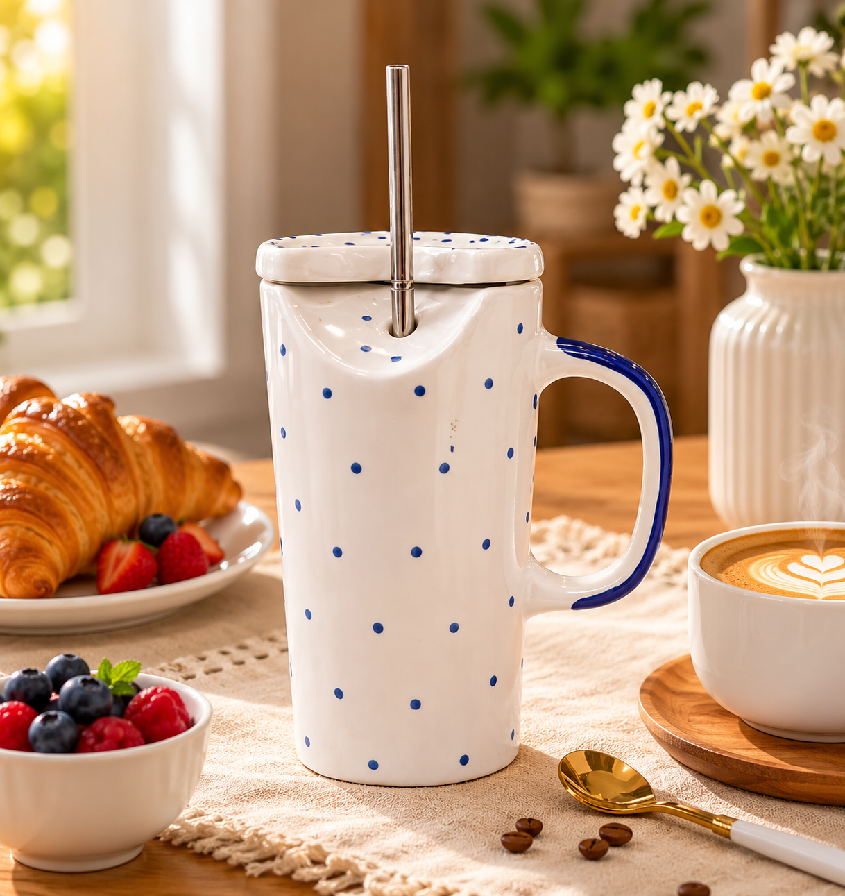 Blueberry Dot Ceramic Sipper – Set of 1
