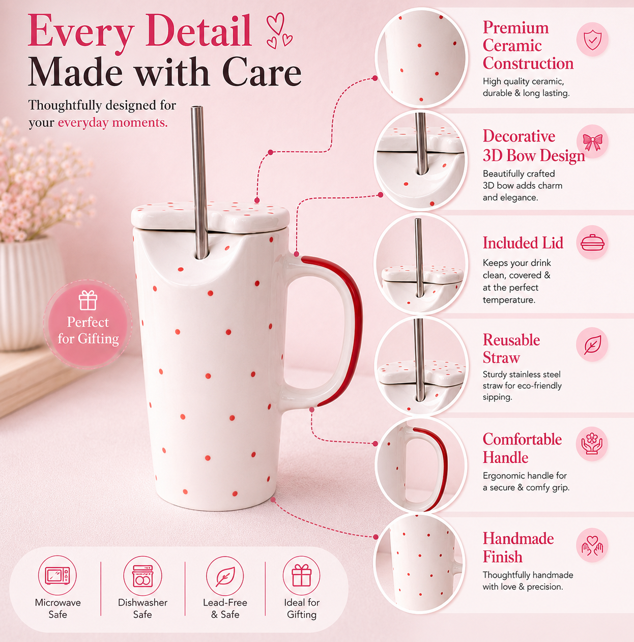 Cherry Dot Ceramic Sipper – Set of 1