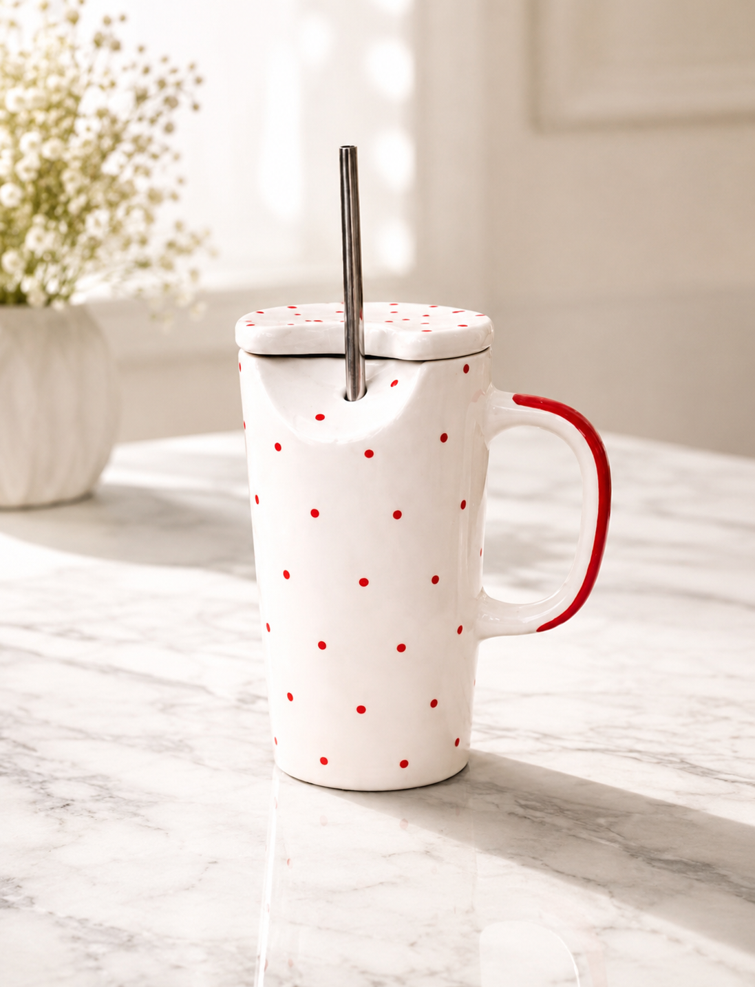 Cherry Dot Ceramic Sipper – Set of 1