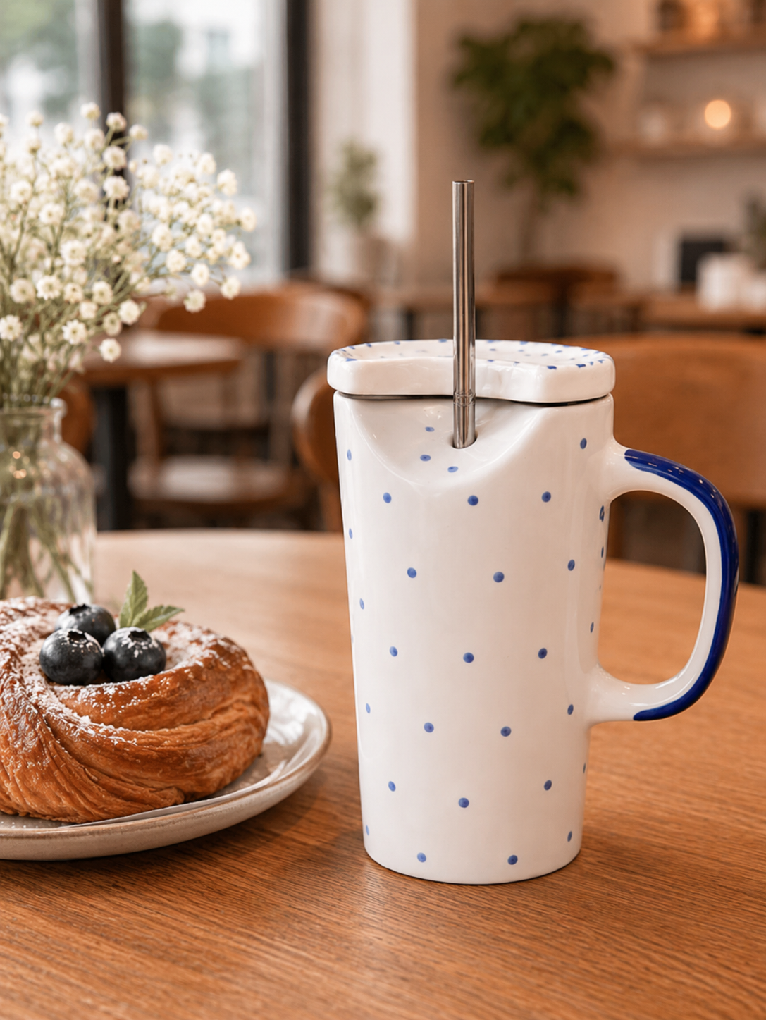 Blueberry Dot Ceramic Sipper – Set of 1