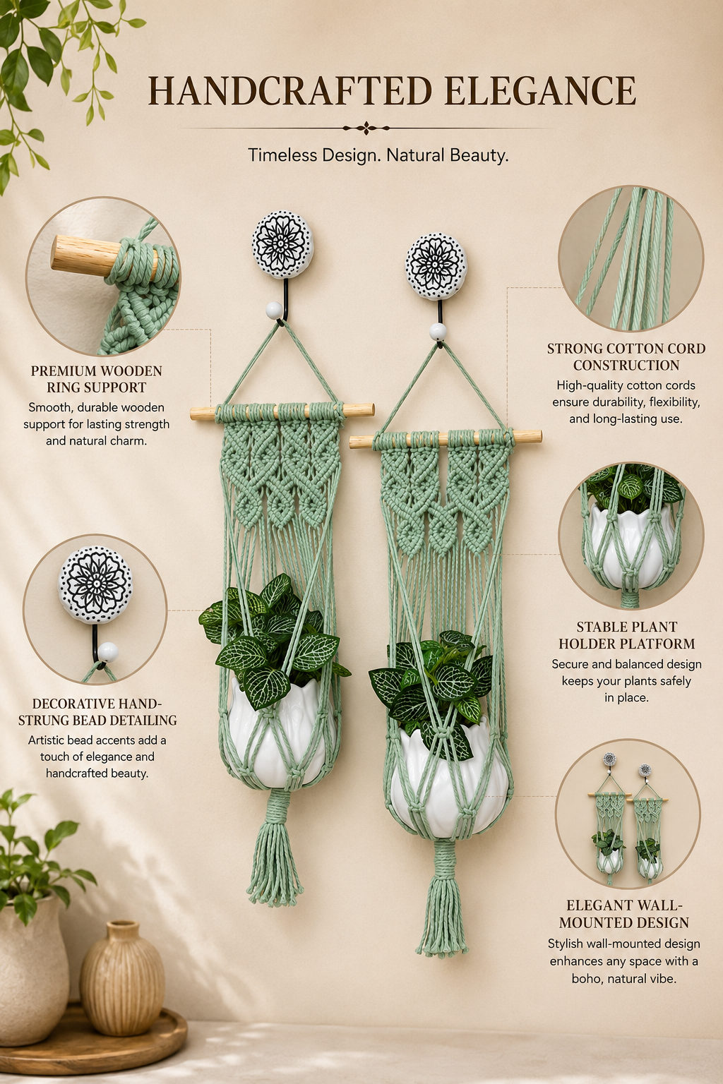 Quiet Corner Hanging Planter Set – Mint Green