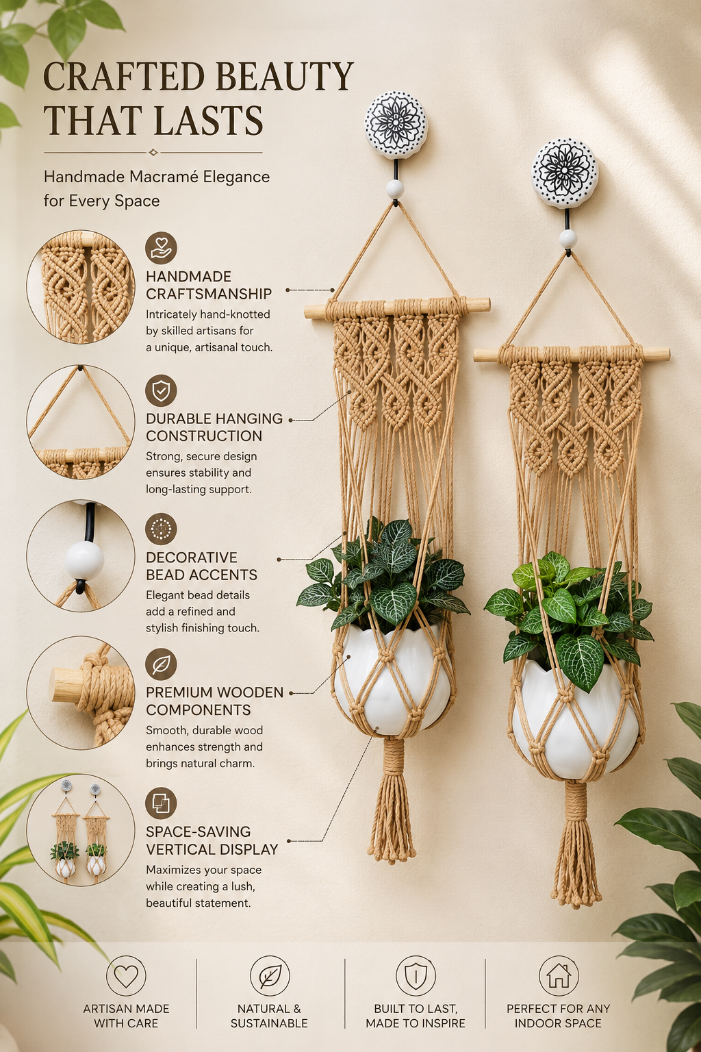 Quiet Corner Hanging Planter Set –  Caramel Brown