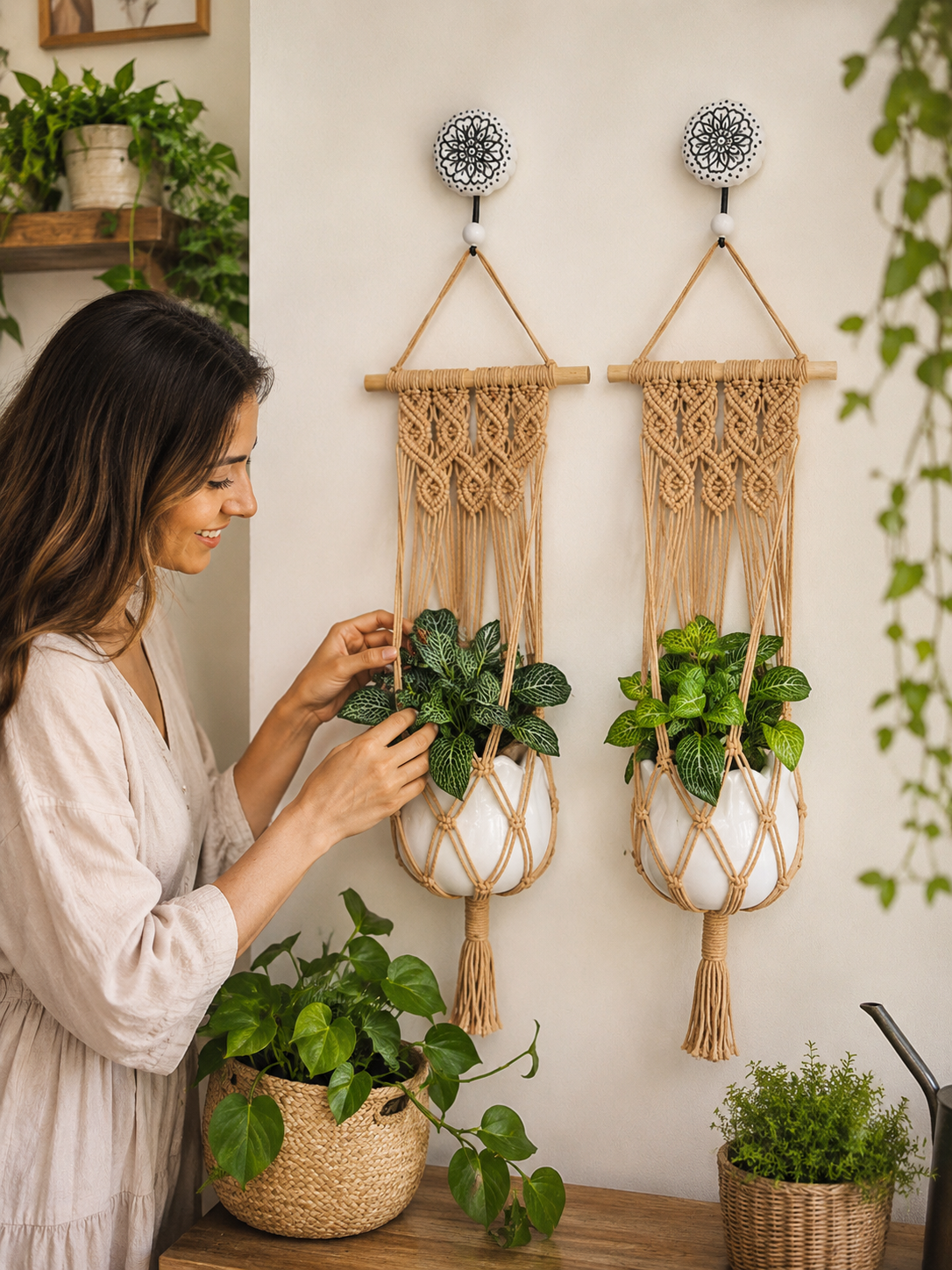 Quiet Corner Hanging Planter Set –  Caramel Brown