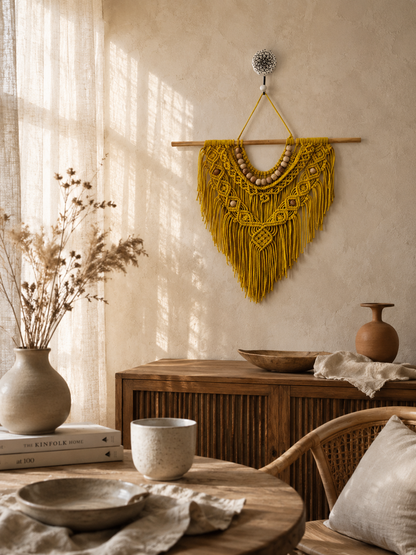 Boho Macramé Wall Hanging – Sunflower Yellow