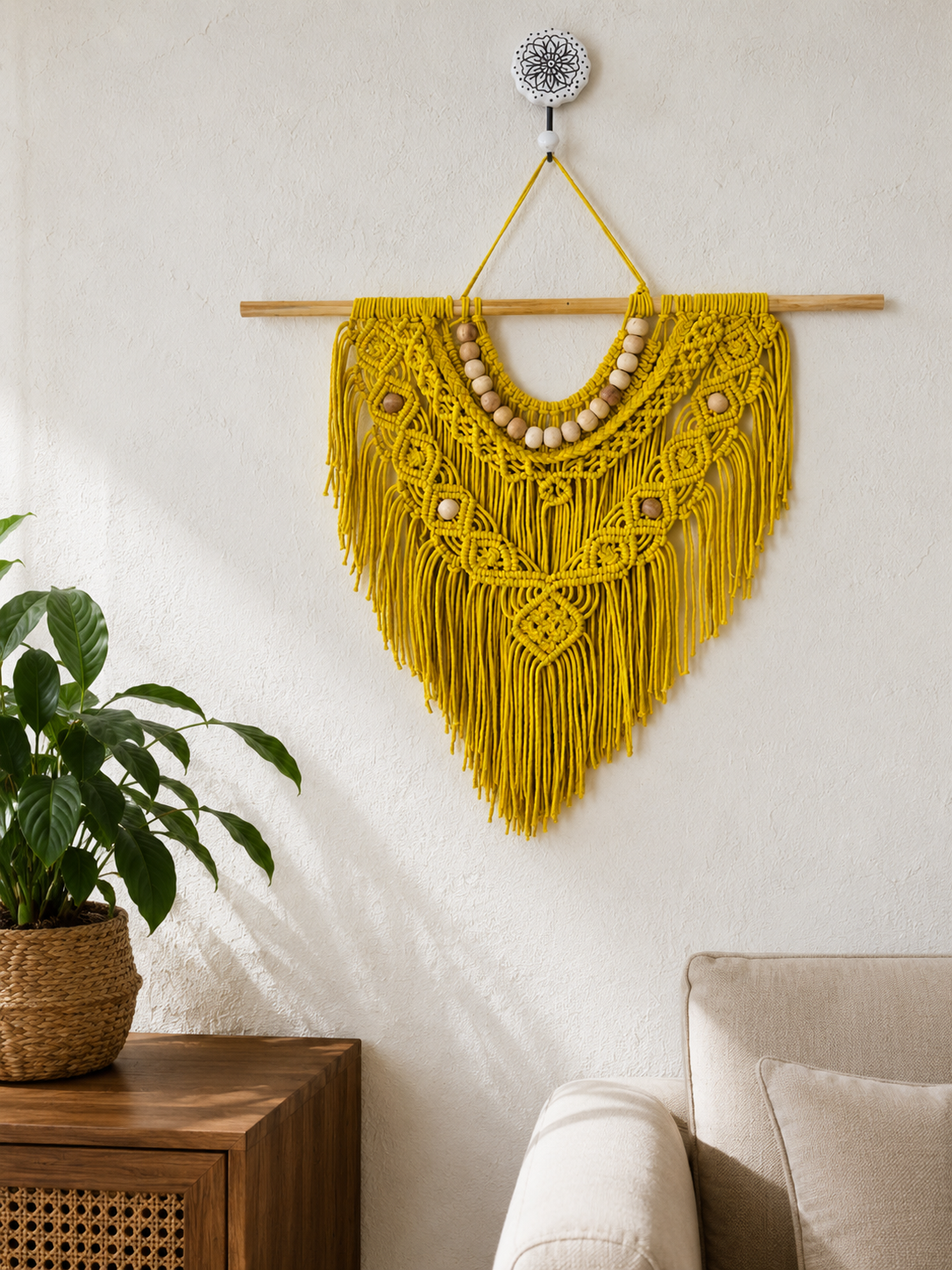 Boho Macramé Wall Hanging – Sunflower Yellow