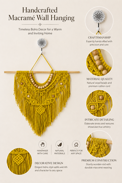 Boho Macramé Wall Hanging – Sunflower Yellow