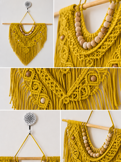 Boho Macramé Wall Hanging – Sunflower Yellow
