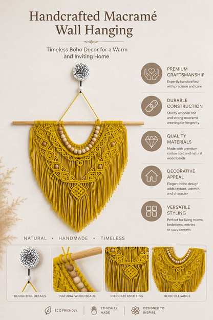Boho Macramé Wall Hanging – Sunflower Yellow