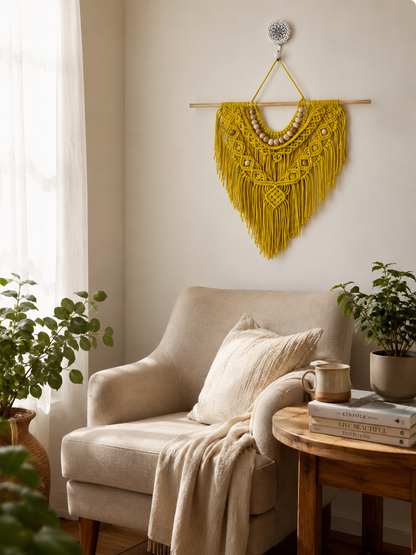 Boho Macramé Wall Hanging – Sunflower Yellow