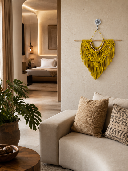 Boho Macramé Wall Hanging – Sunflower Yellow