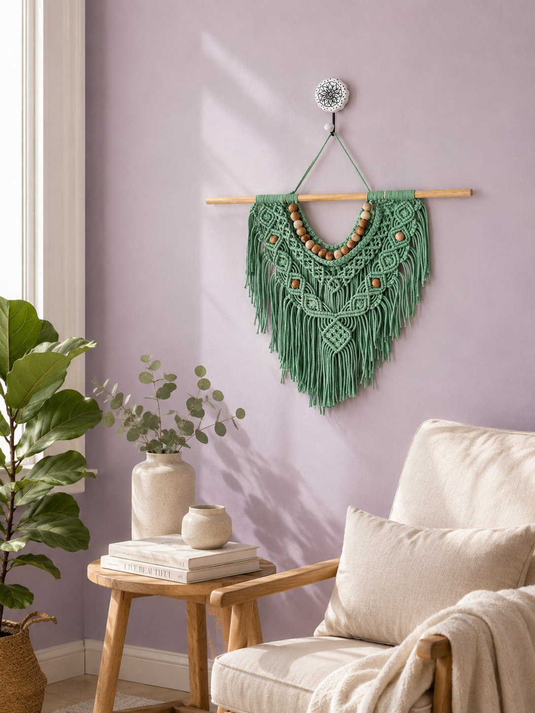 Boho Macramé Wall Hanging – Sage Green