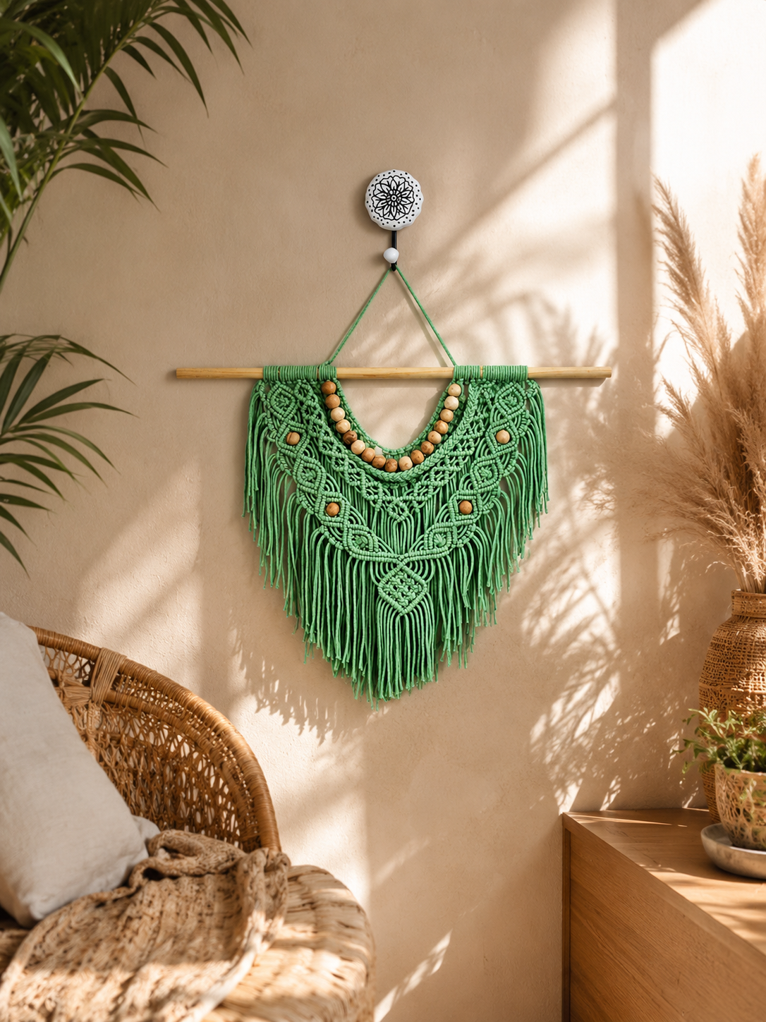 Boho Macramé Wall Hanging – Sage Green
