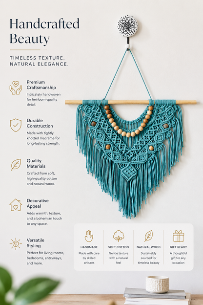 Boho Macramé Wall Hanging – Cloud Blue