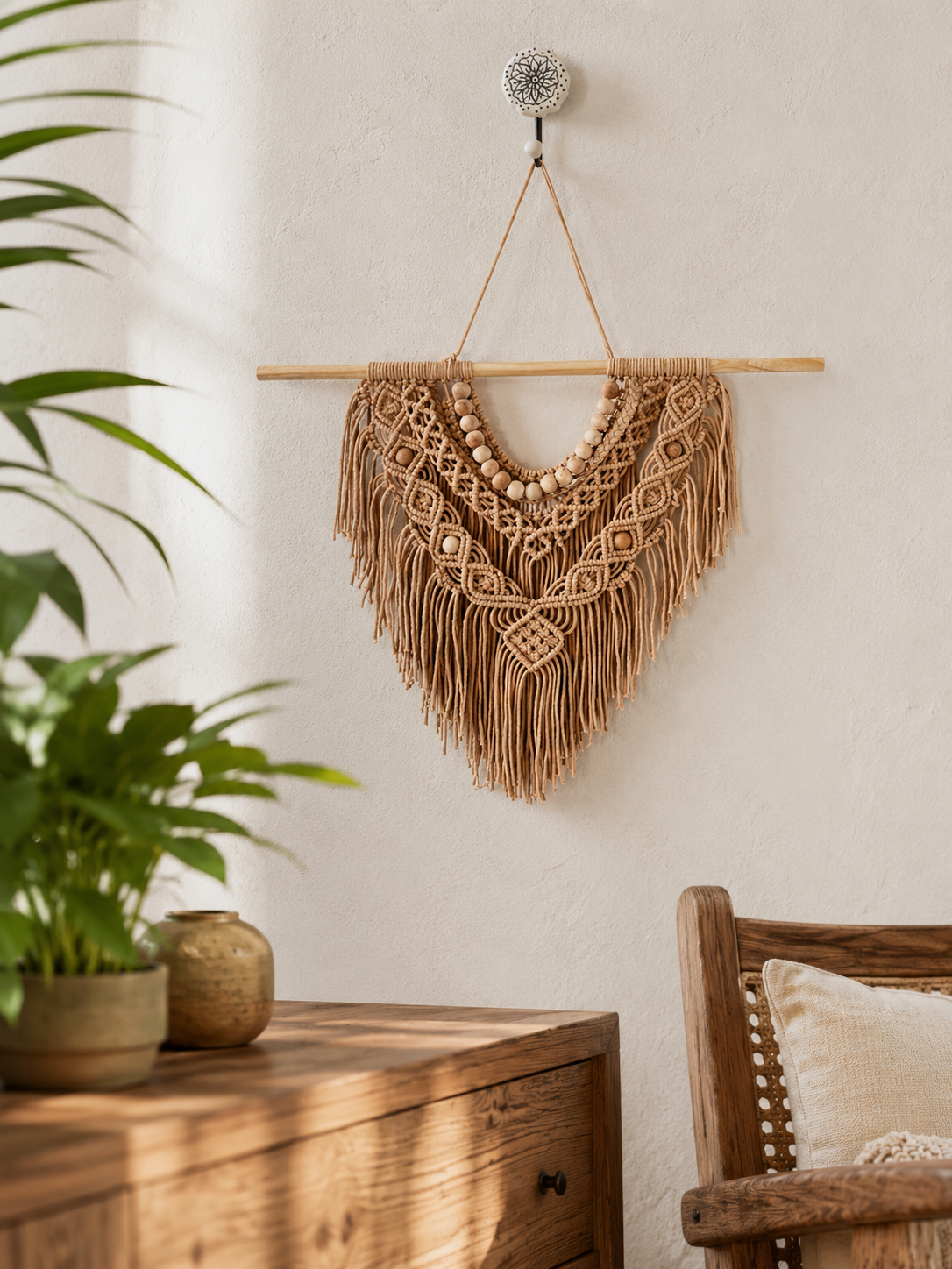 Boho Macramé Wall Hanging – Caramel Brown