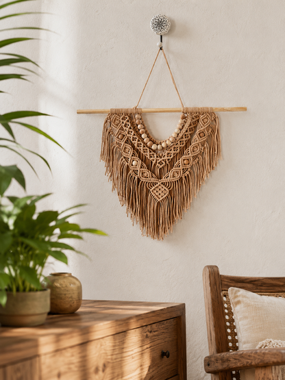 Boho Macramé Wall Hanging – Caramel Brown