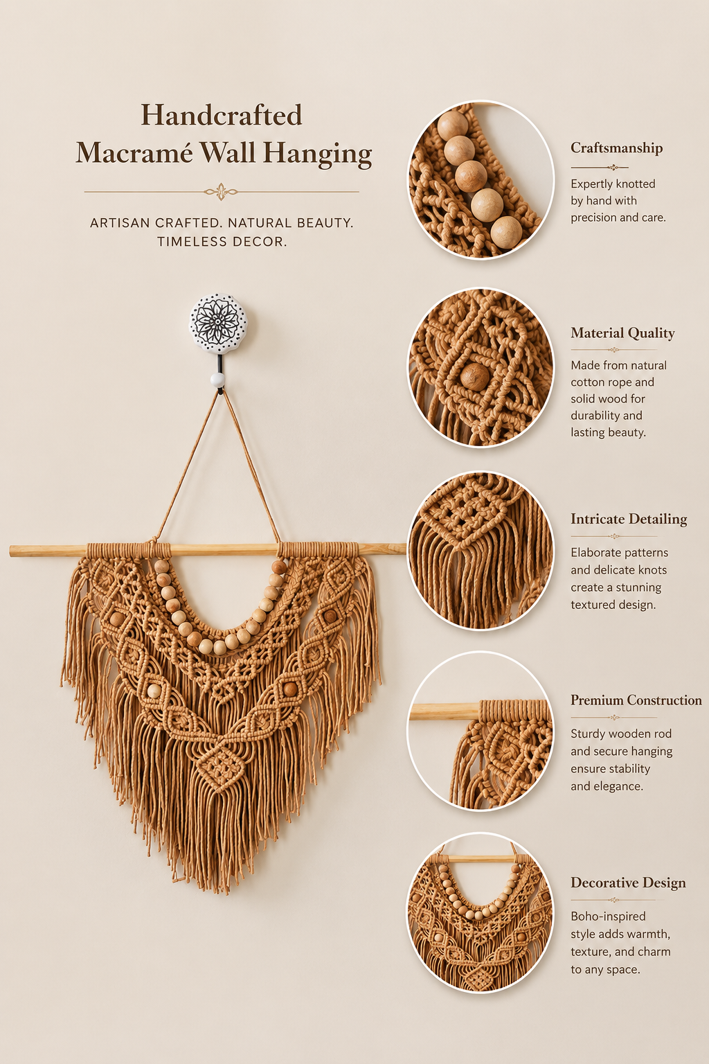Boho Macramé Wall Hanging – Caramel Brown