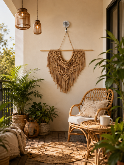 Boho Macramé Wall Hanging – Caramel Brown