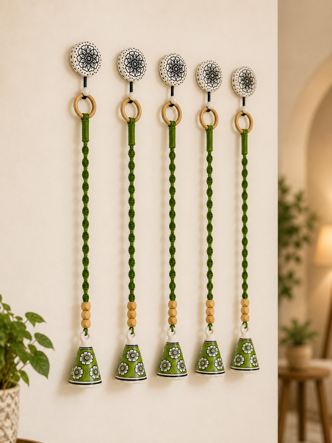 Modern Green Cone Bells – Set of 5