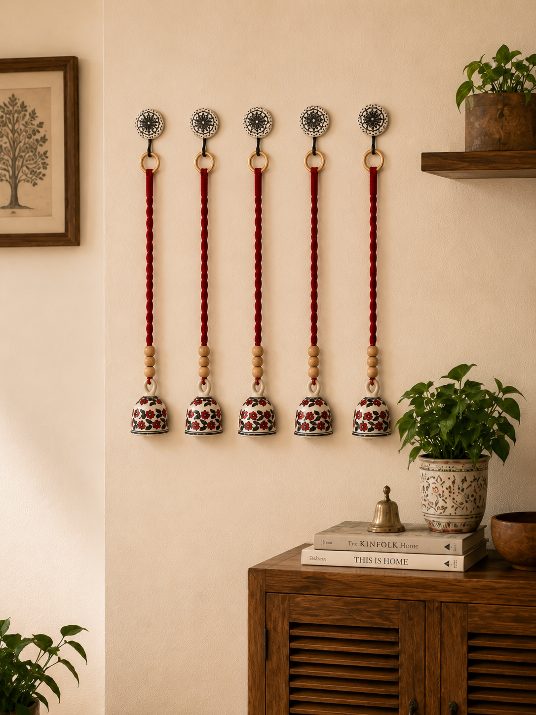 Red Floral Single Bell – Set of 5