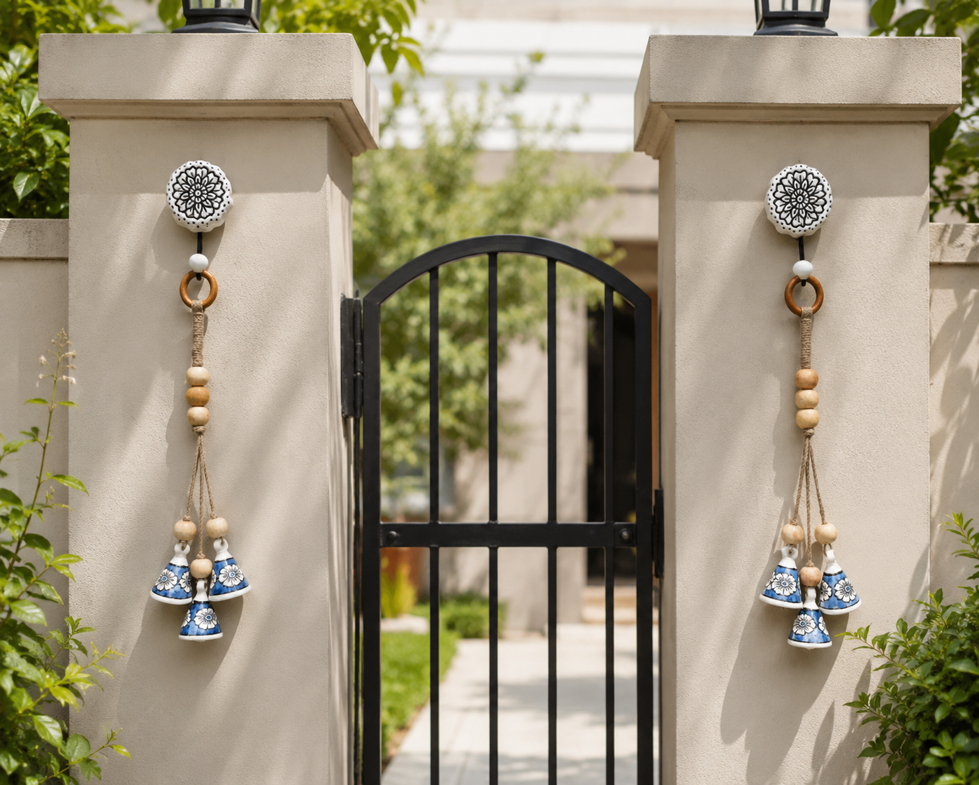 ZenBloom Floral Bell Hanging – Blue (Set of 2)