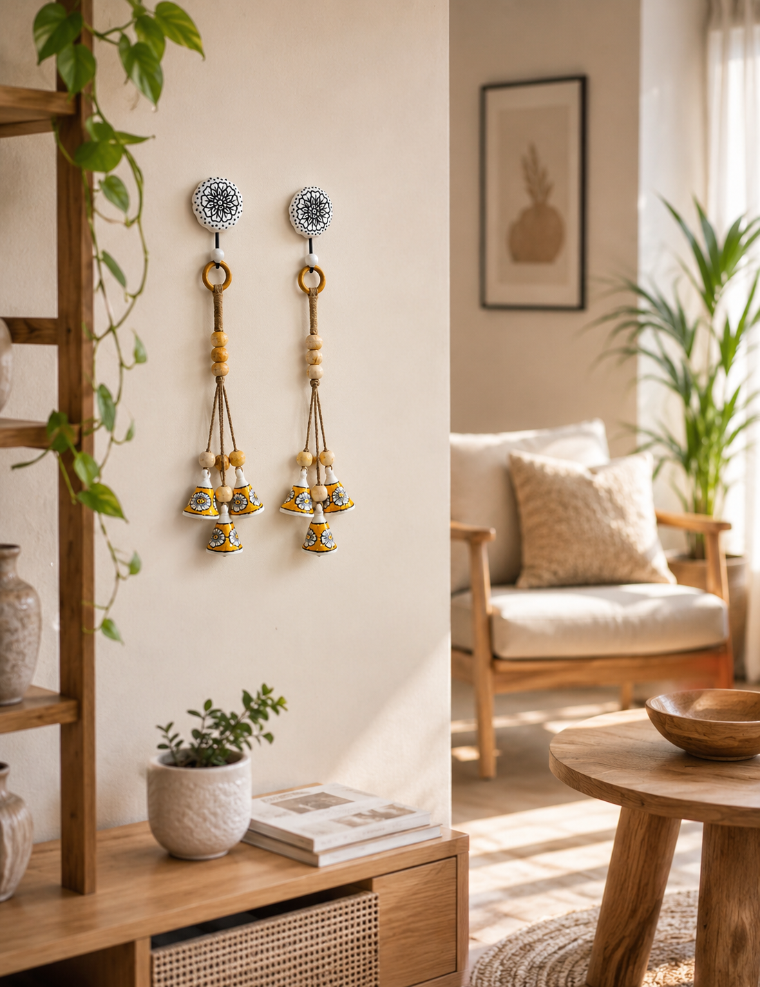 ZenBloom Floral Bell Hanging – Yellow (Set of 2)
