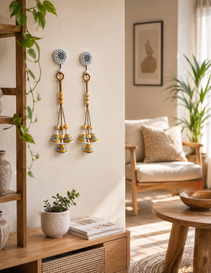 ZenBloom Floral Bell Hanging – Yellow (Set of 2)