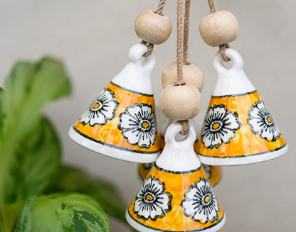 ZenBloom Floral Bell Hanging – Green & Yellow  (Set of 2)