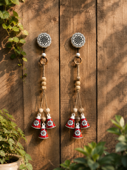 ZenBloom Floral Bell Hanging – Red (Set of 2)