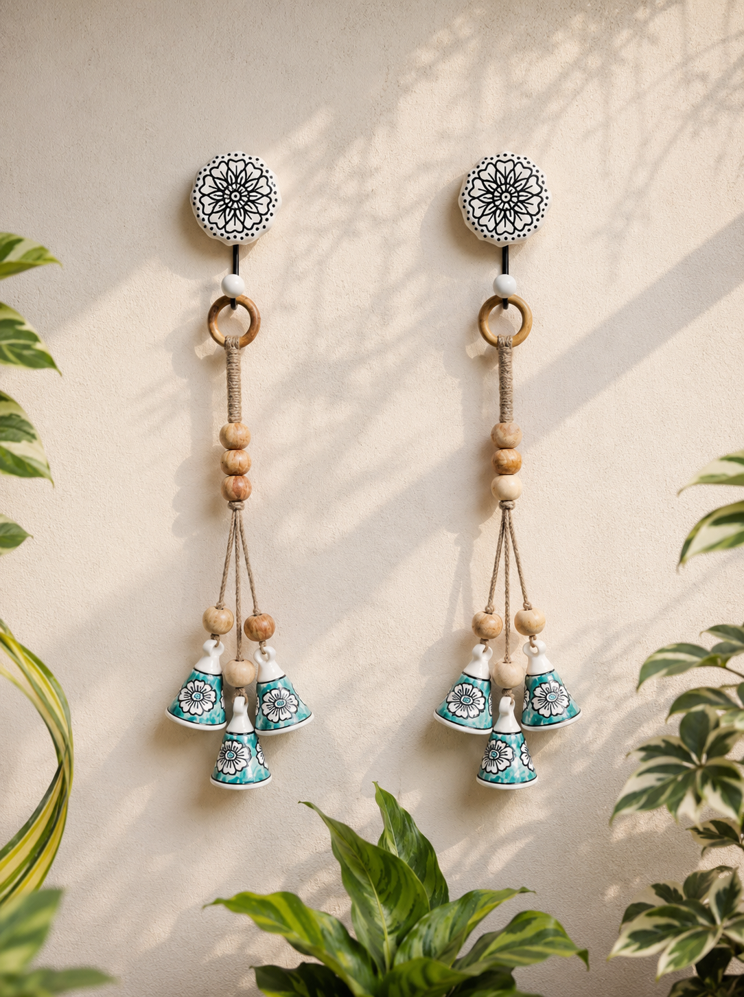 ZenBloom Floral Bell Hanging – Green (Set of 2)