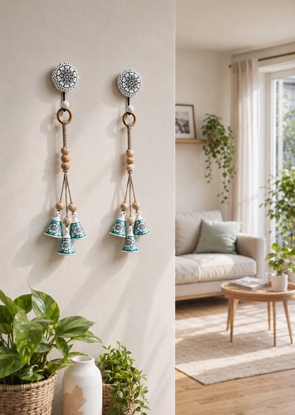 ZenBloom Floral Bell Hanging – Green (Set of 2)