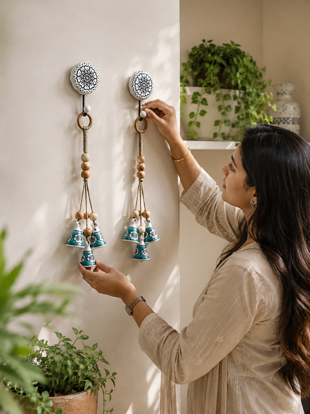 ZenBloom Floral Bell Hanging – Green (Set of 2)
