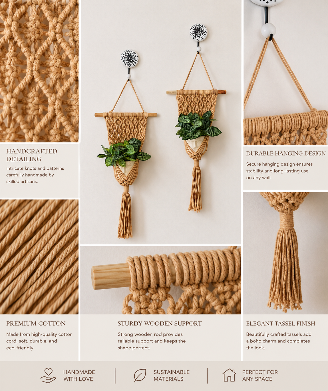 Peace Knot Planter Hanger Set – Caramel Brown