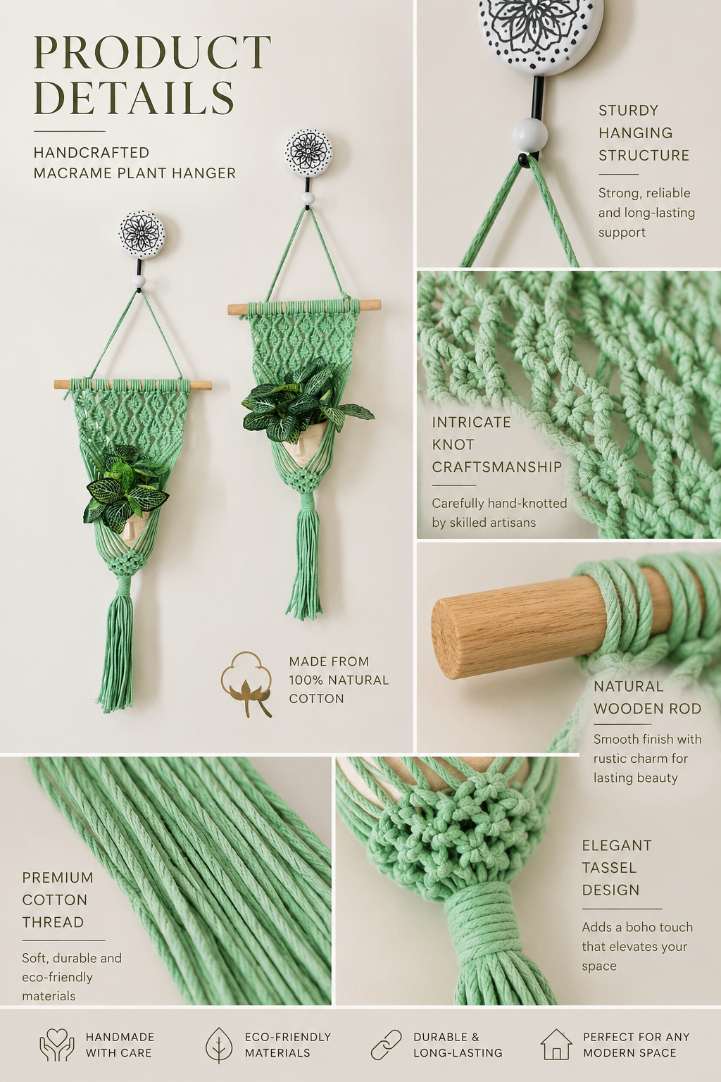 Peace Knot Planter Hanger Set – Mint