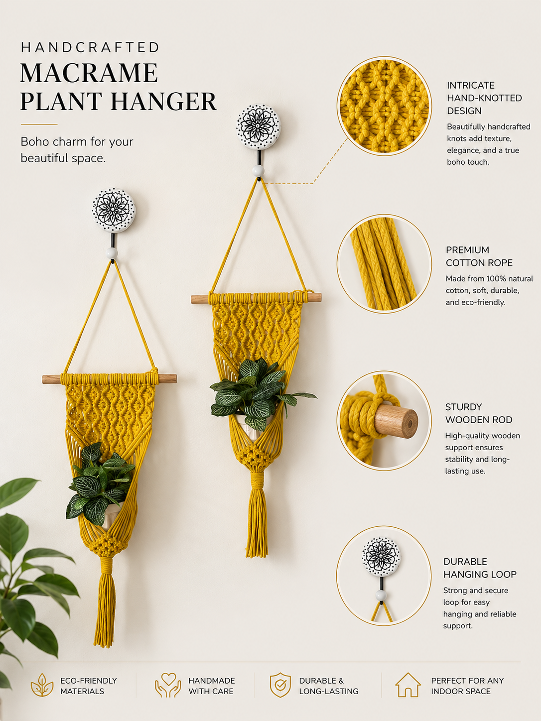 Peace Knot Planter Hanger Set – Sunflower Yellow set