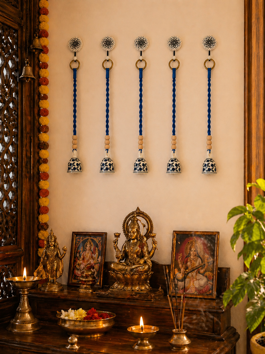 Blue Floral Single Bell – Set of 5